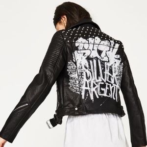 BNWT ZARA STUDDED GRAFFITI LEATHER JACKET